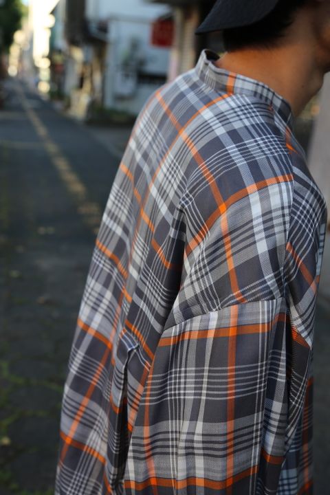 Graphpaper Tencel Check Band Collar Big Sleeve Shirt"GRAY×ORANGE"Style.2020.8.15.
