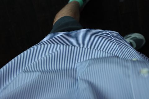 グラフペーパー22AW High Count Broad Stripe Regular Collar Shirt"BLUE STRIPE"スタイル