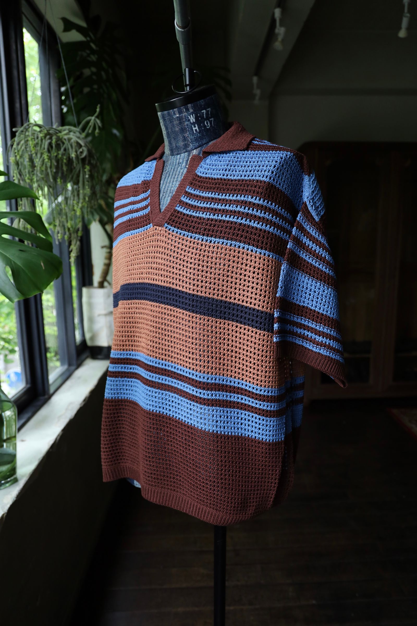 ヨーク24SS BORDER MESH KNIT SKIPPER POLO SHIRT(YK24SS0723S) BROWN×BLUE☆5月25日(土)発売！