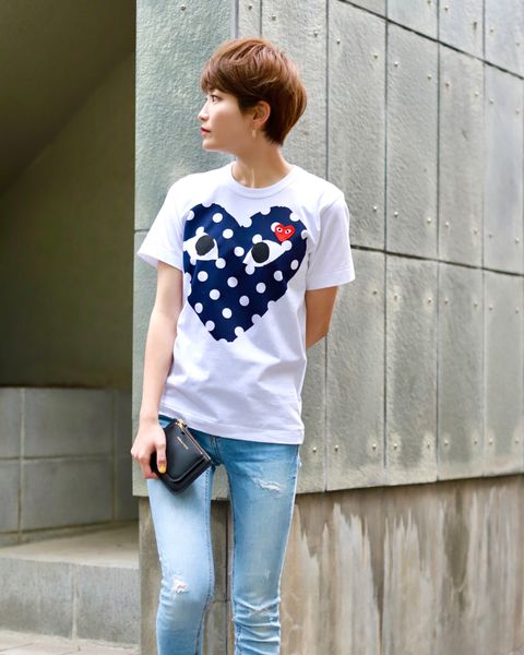 プレイ コムデギャルソン Polka Dot Big Heart T-Shirt style.2023.6.11