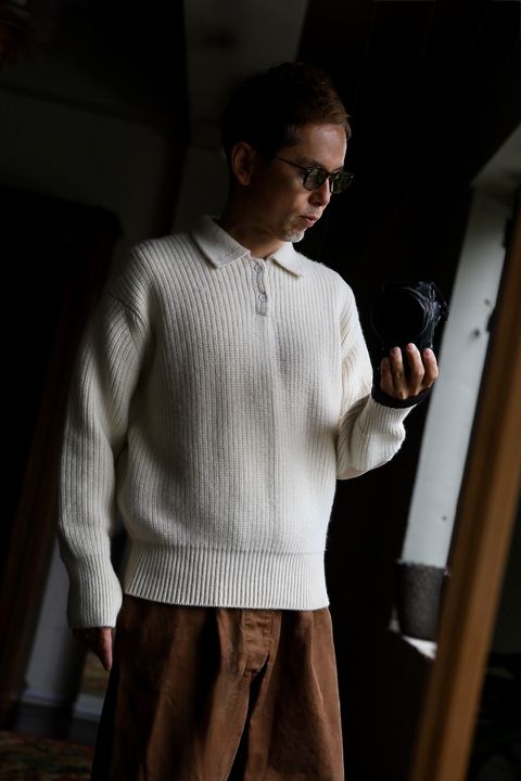 マーカウェア 26AW RIBBED POLO COLLAR JUMPER(A26C24SW02C)NATURAL WHITE☆新作発売！