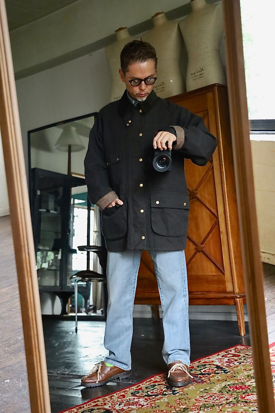 A.PRESSE 2026 STYLE2 Vintage Silk Hemp Riding Oiled Jacketスタイル