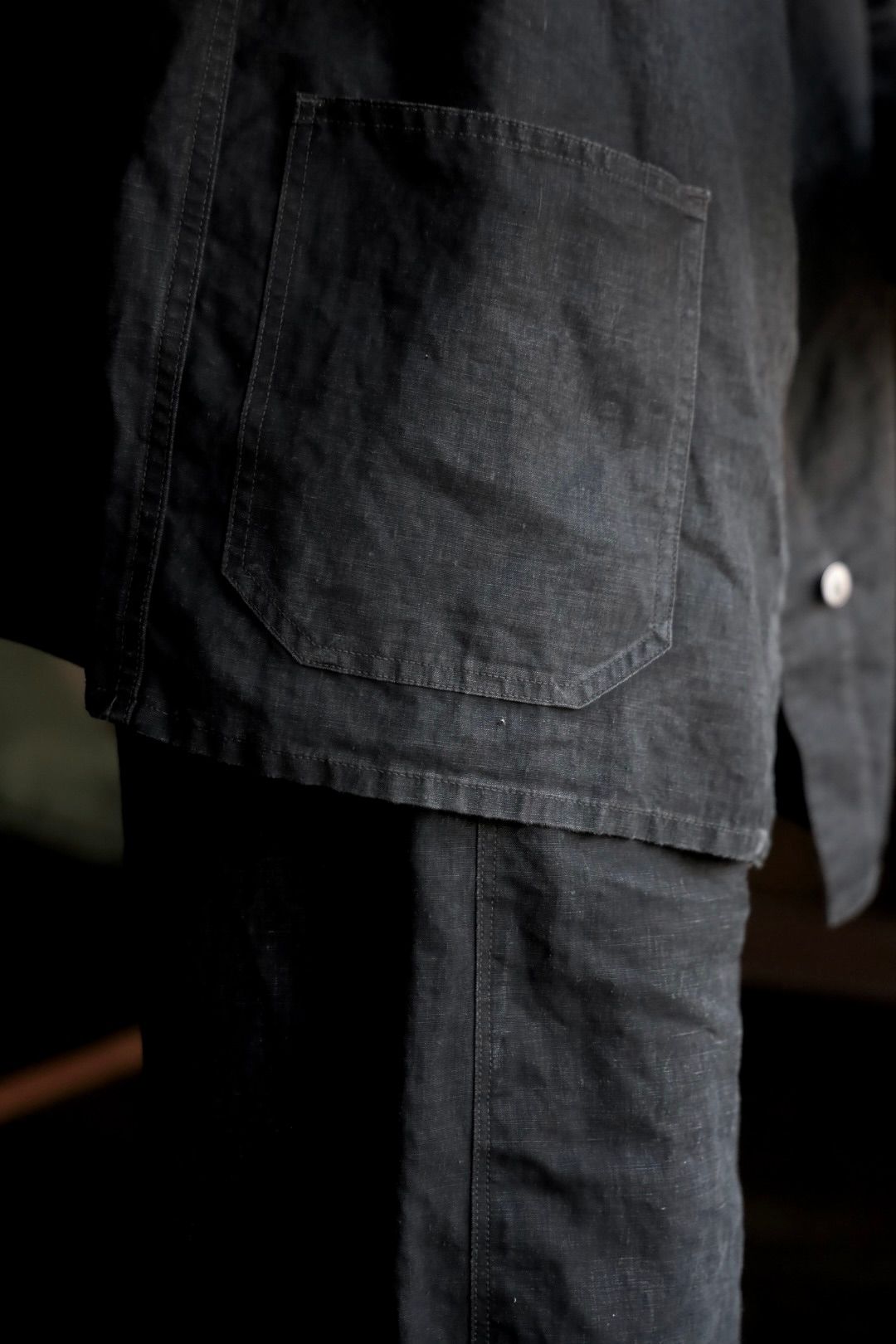 A.PRESSE - アプレッセ Vintage Black Linen Coverall (25SAP-01