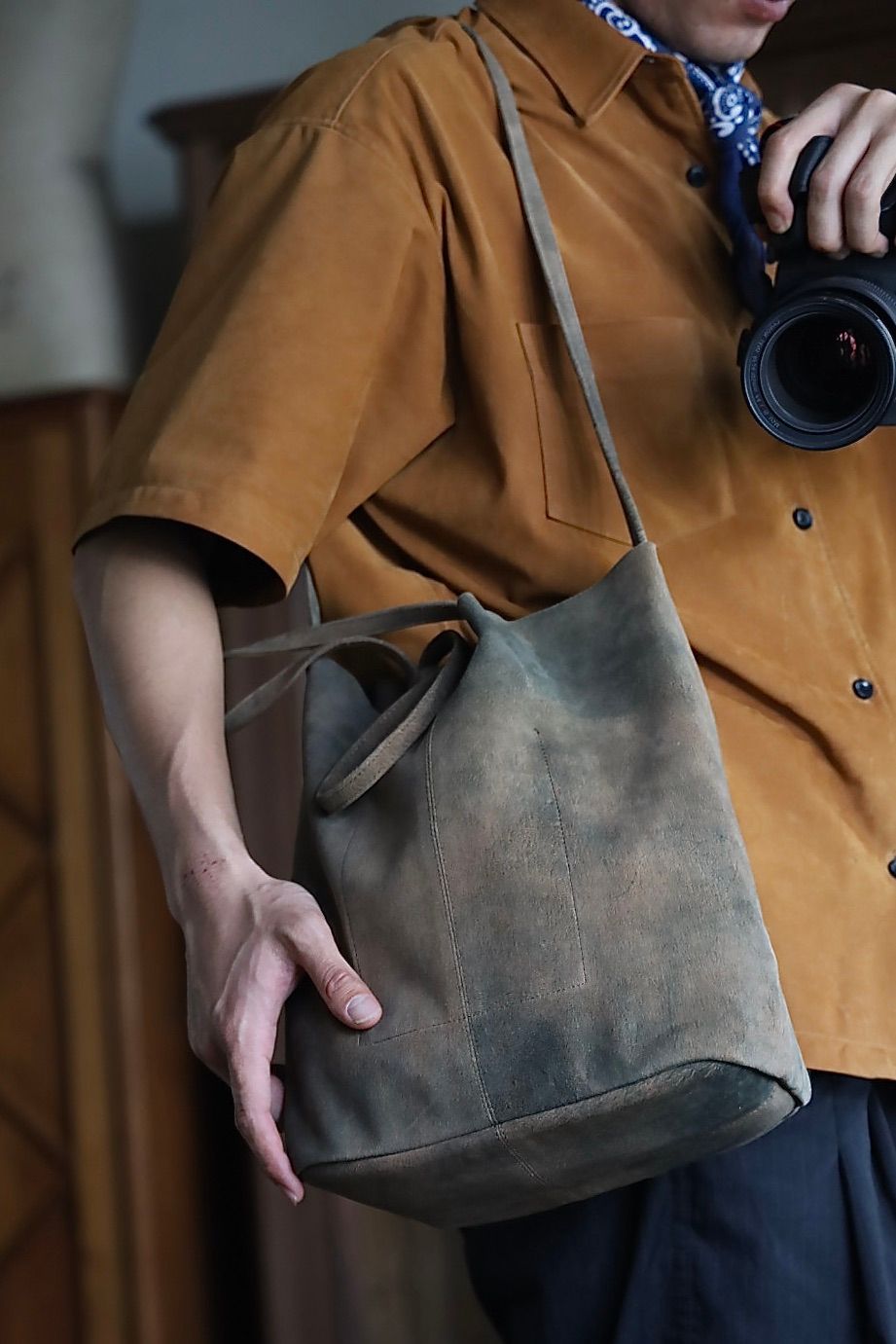 Graphpaper Cow Nubuck Leather S/S Oversized Regular Collar Shirt MARKスタイル
