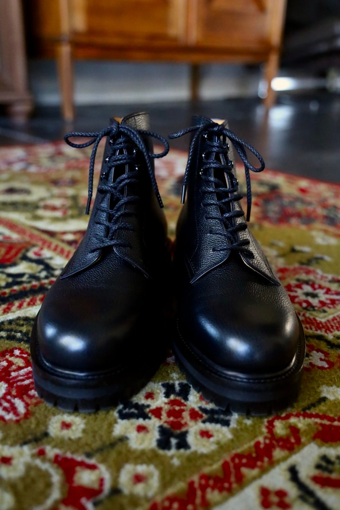 FOOTWORKSフットワークス  レースアップブーツ Lace-up shoes in grain leather(F03-0002_M)BLACK☆新作発売！