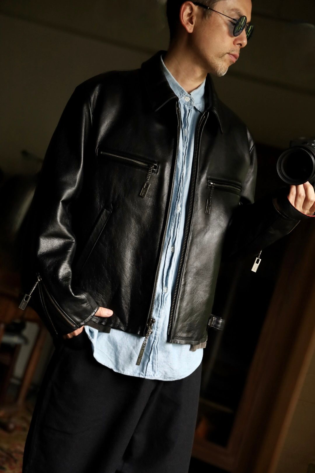 Yohji Yamamoto COW/DRUM LEATHER CUT OFF BLOUSONスタイル