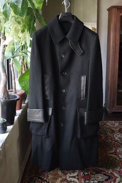 Yohji Yamamoto 革切り替え6つ釦ロングジャケット(HW-J42-832)BLACK☆新作発売！