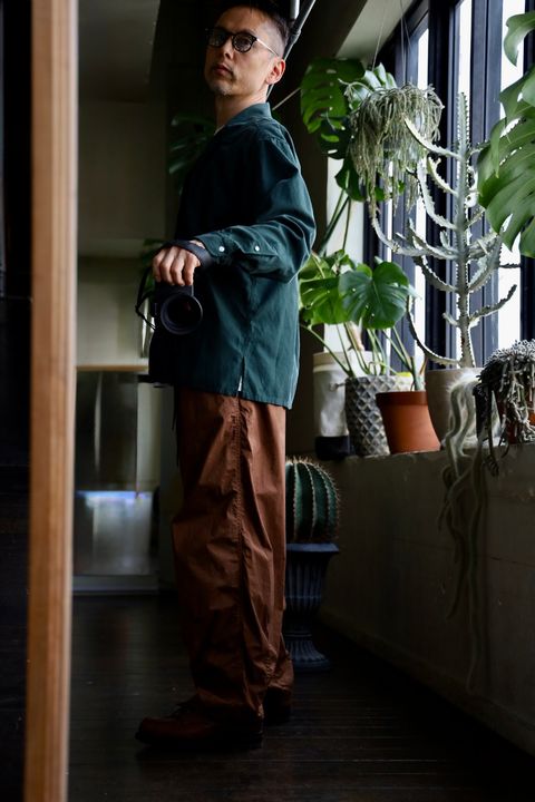A.PRESSE US Silk Cotton Open Collar L/S Shirtスタイル