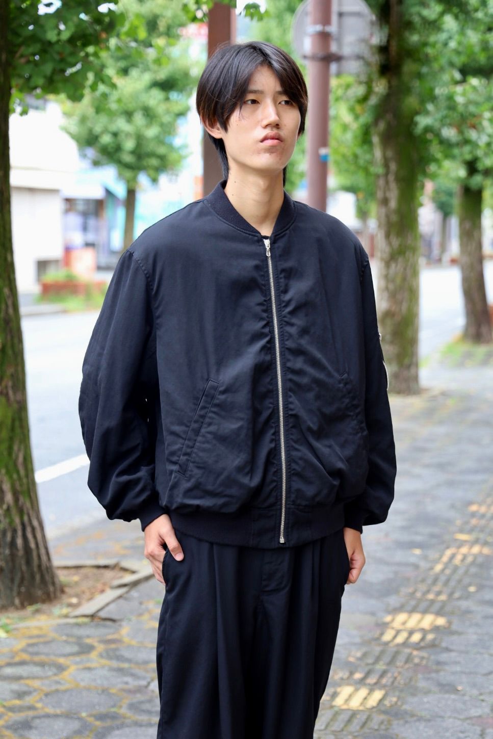 グラフペーパー Fulled Wool Twill Flight Jacket(GU263-30411)BLACK