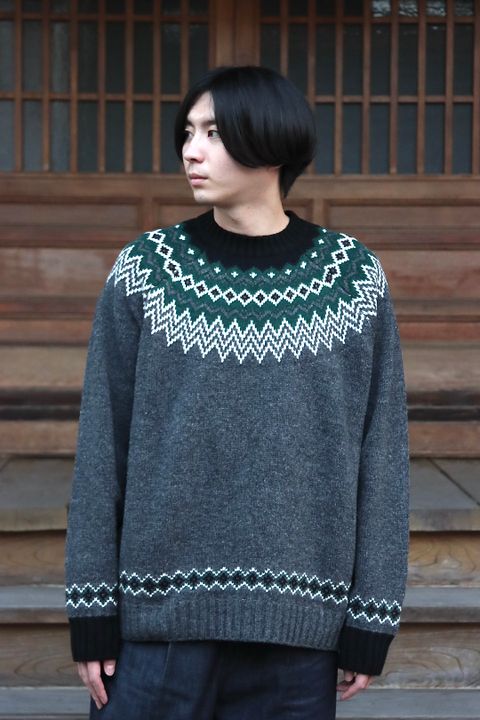 JUNYA WATANABE COMME des GARCONS MAN ウールジャガードニット求心柄"TOP GRAY"style