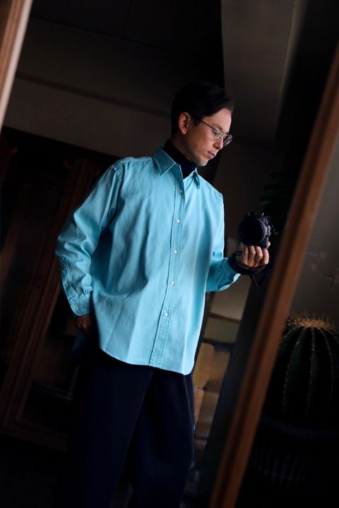A.PRESSE Double Weave Twill Regular Collar Shirt"TURQUOISE"スタイル.2025.1.12.
