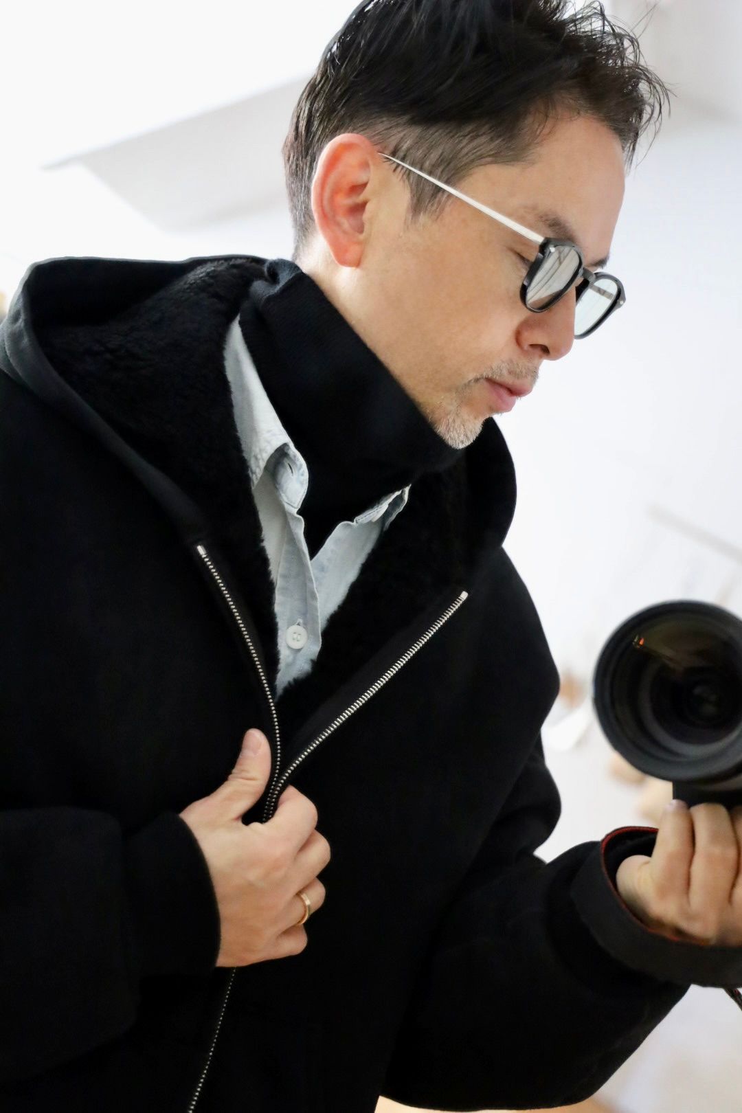 アプレッセ Mouton ZIP leather Hoodie(25SAP-01-02H)BLACK