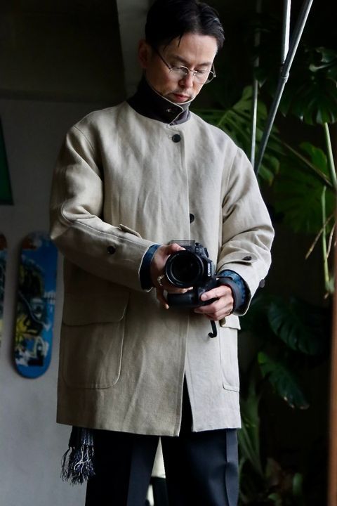 A.PRESSE Linen Half Coatスタイル
