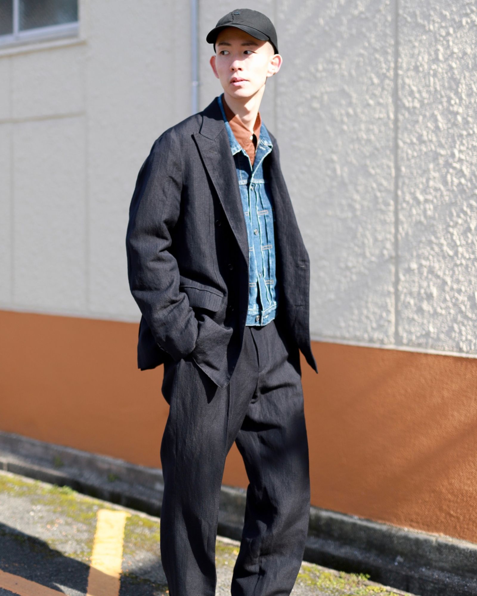 A.PRESSE Wide Tapered Trousers NAVYスラックス