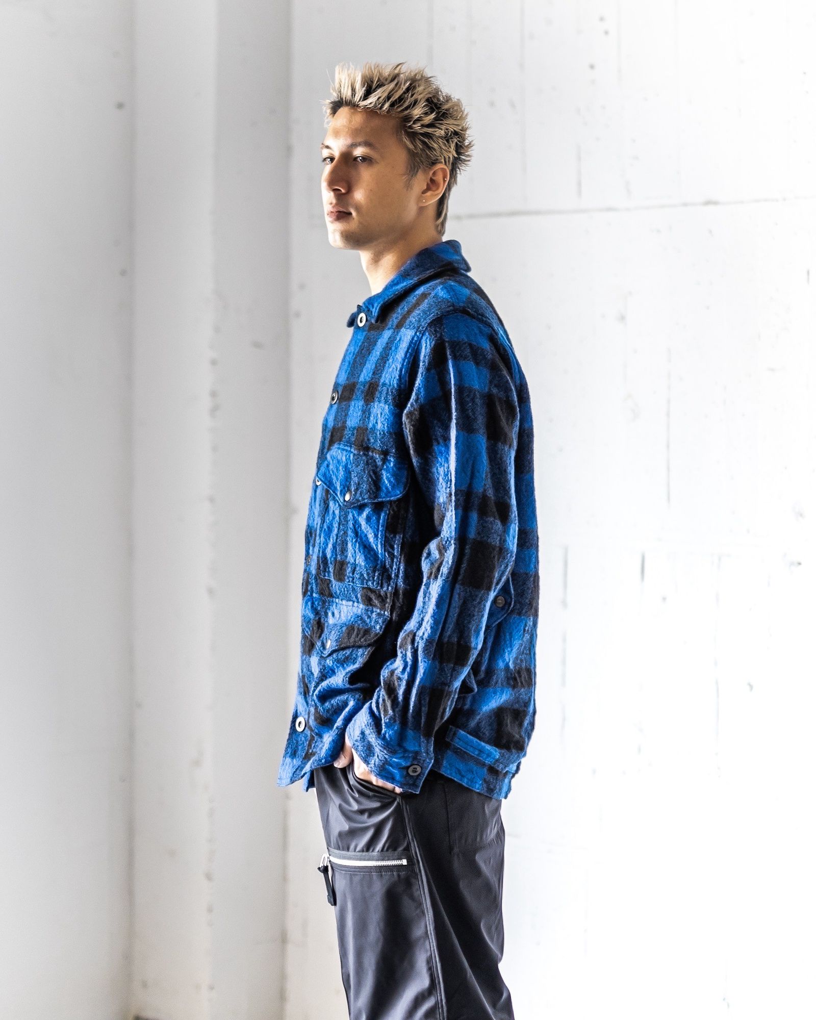 【値下げ可】JUNYA WATANABE MAN チェック ストール 綿フランネルチェック×綿ドライオイル×レザー FILSON W