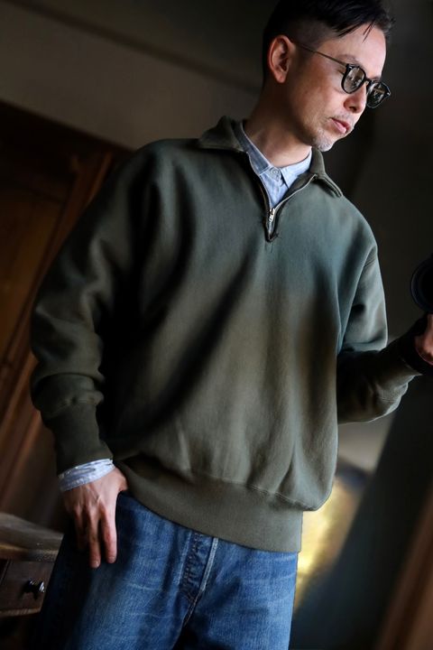 A.PRESSE Vintage Half Zip Sweat Shirt"OLIVE"スタイル2025.1.25.