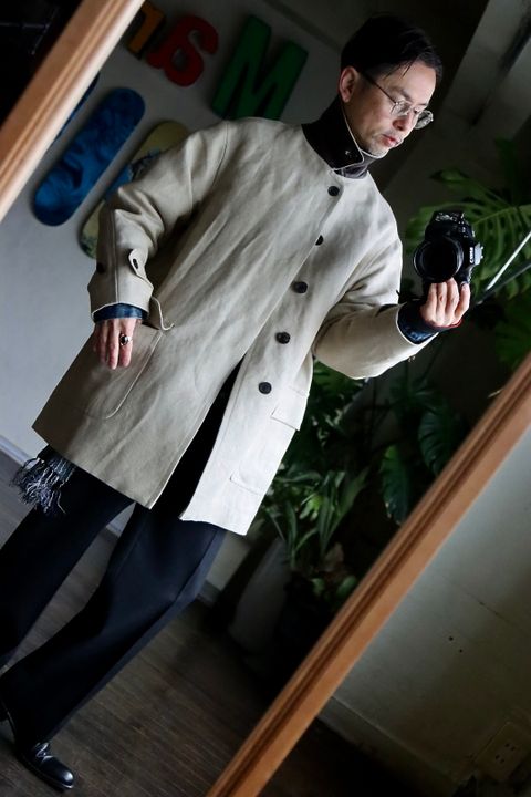 A.PRESSE Linen Half Coatスタイル