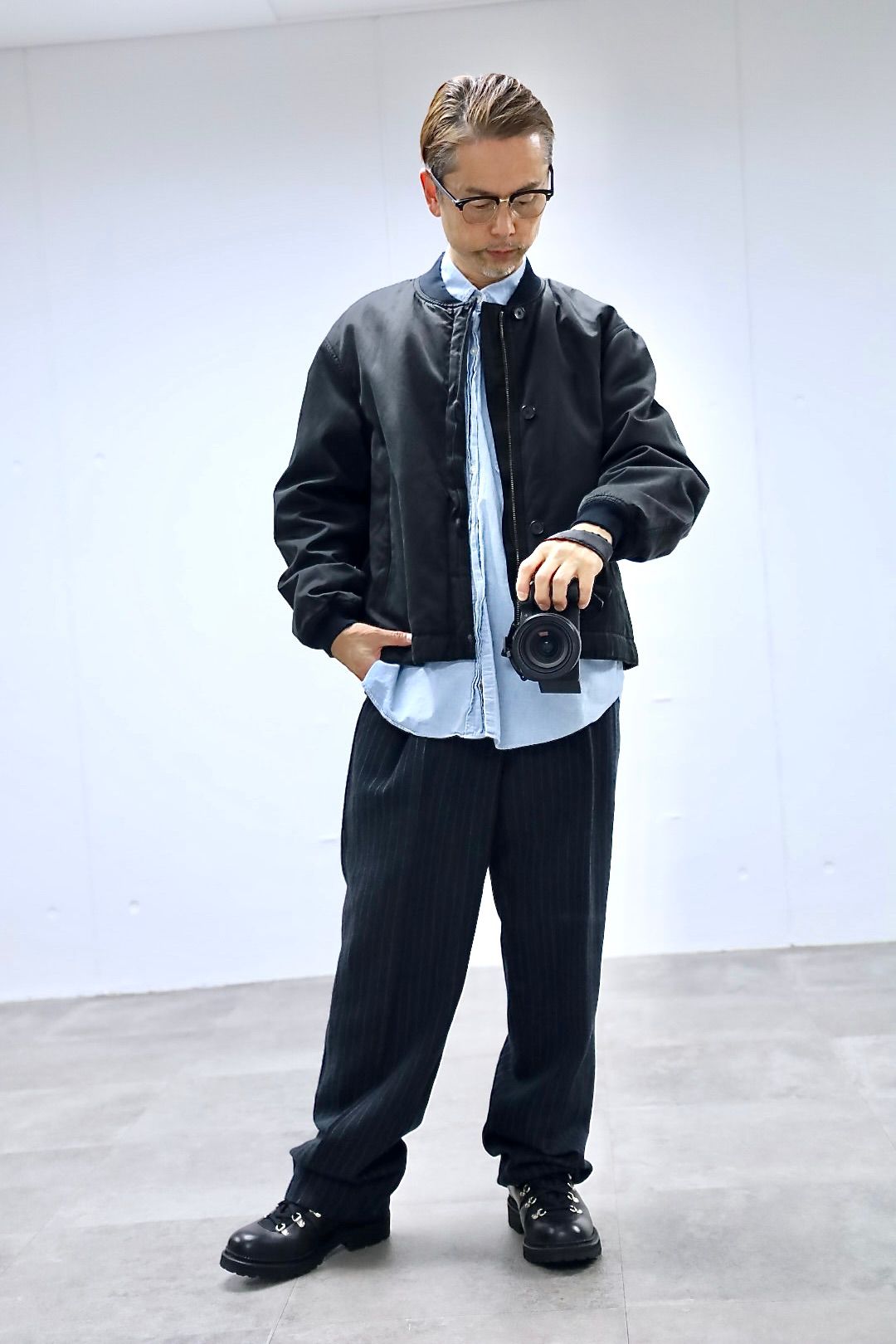 A.PRESSE Vintage Silk Bomber Jacketスタイル