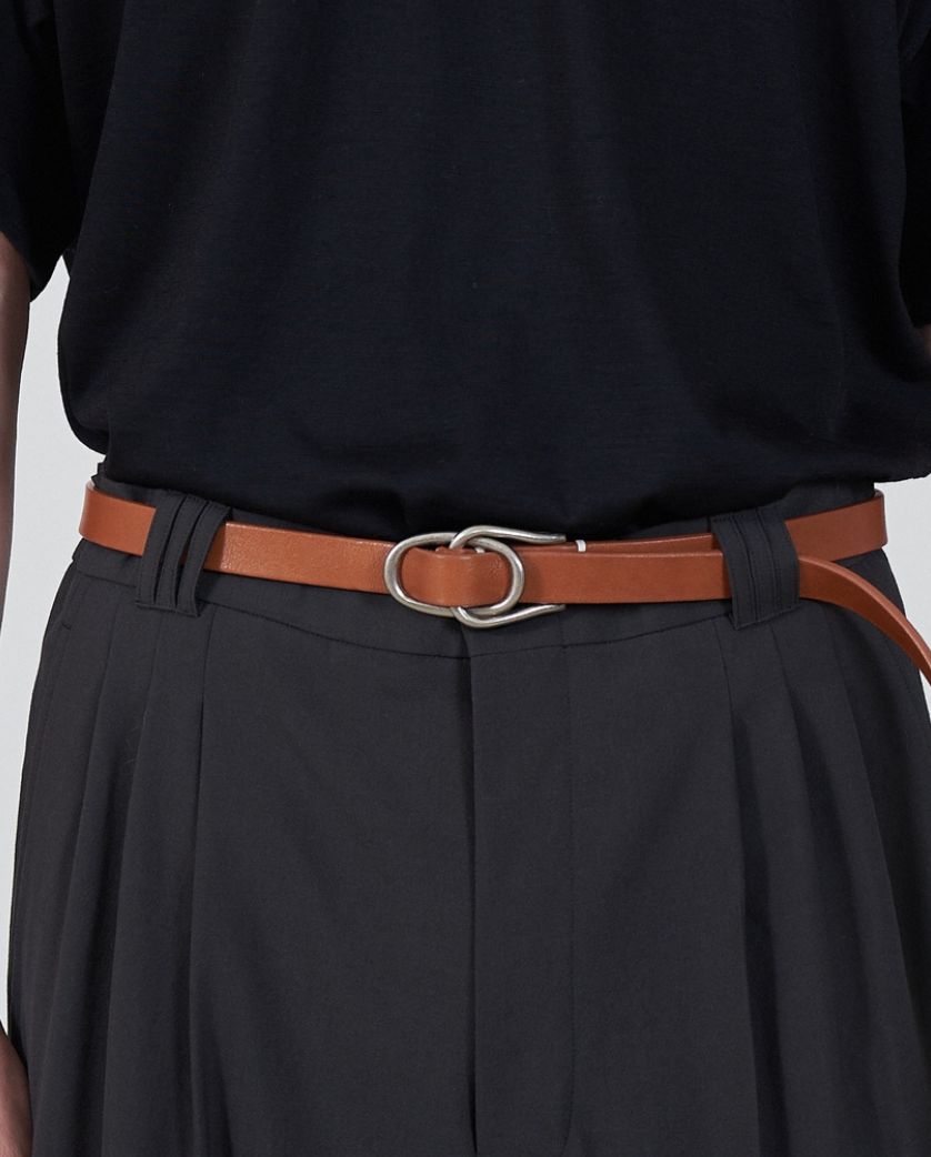 ヨーク 25FW Double Buckel Leather Belt(YK25FW01139A)BROWN