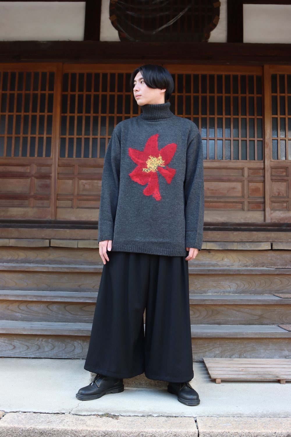 yohji yamamoto 花柄タートルニット(HX-K15-181) style.2021.8.29