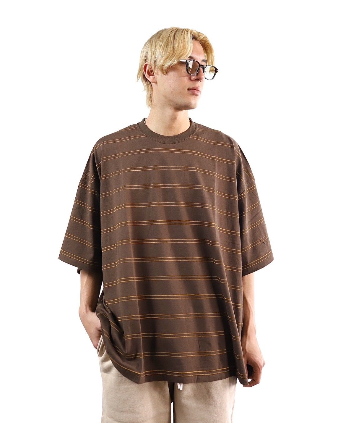S.F.C 24SS エスエフシー DOUBLE WIDE SIDE STRIPE TEE(SFCSS24CS11)Brown×Yellow