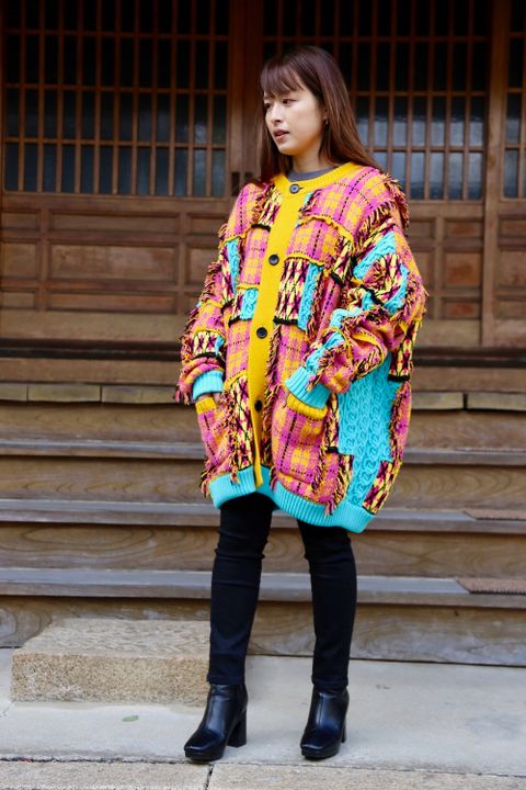 KIDILL Chaotic Argyle Tartan Cardigan"Yellow×Pink"Style.2020.12.14.
