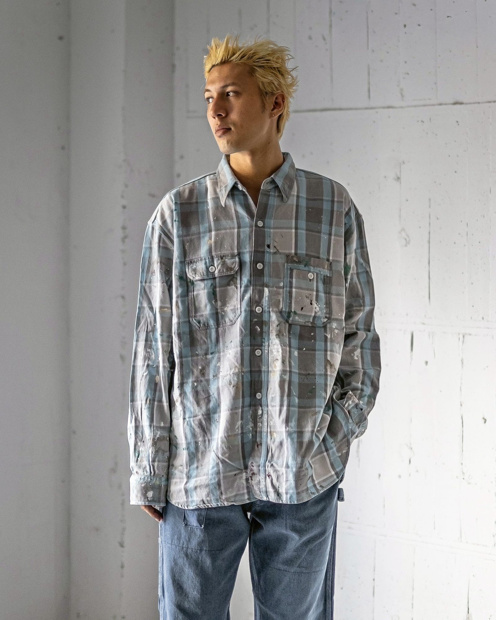 BOW WOW 25FWバウワウ PAINTER'S FLANNEL SHIRT(BW252-PPSFS)AGED L.BLUE X O.WHITE★9月13日(土)11:00発売！