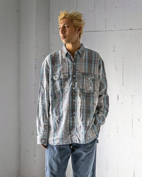 BOW WOW 25FWバウワウ PAINTER'S FLANNEL SHIRT(BW252-PPSFS)AGED L.BLUE X O.WHITE