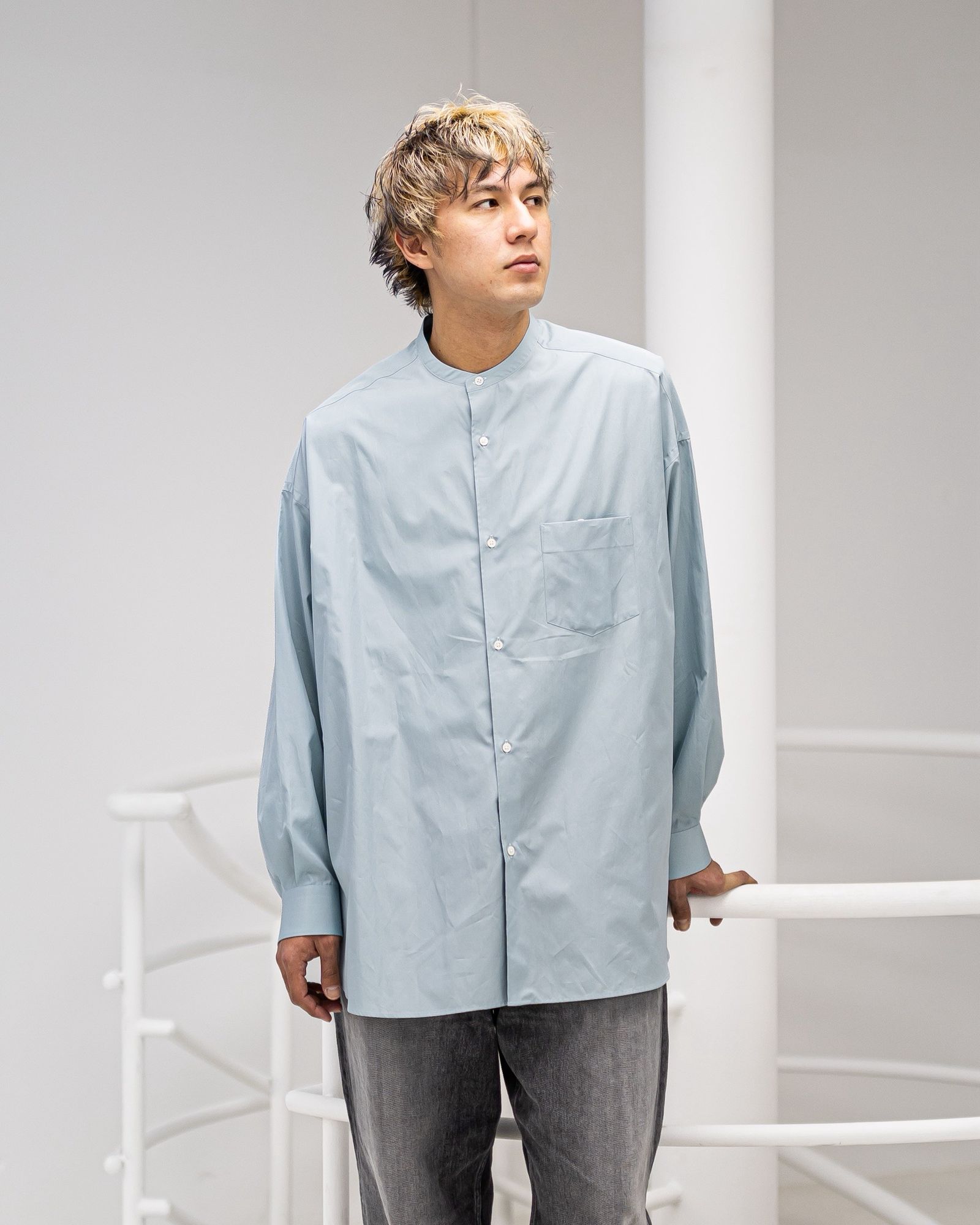 グラフペーパー 26SS ALUMO for GP L/S Oversized Band Collar Shirt(GM261-50223) SMOKE BLUE☆1月31日(土)発売！