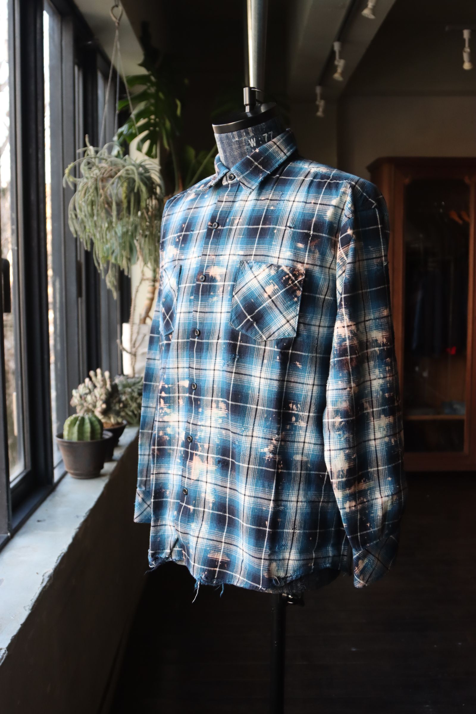 RAFUラフ 24SS Bleached & Damaged shirt(RAFU037)BLUE