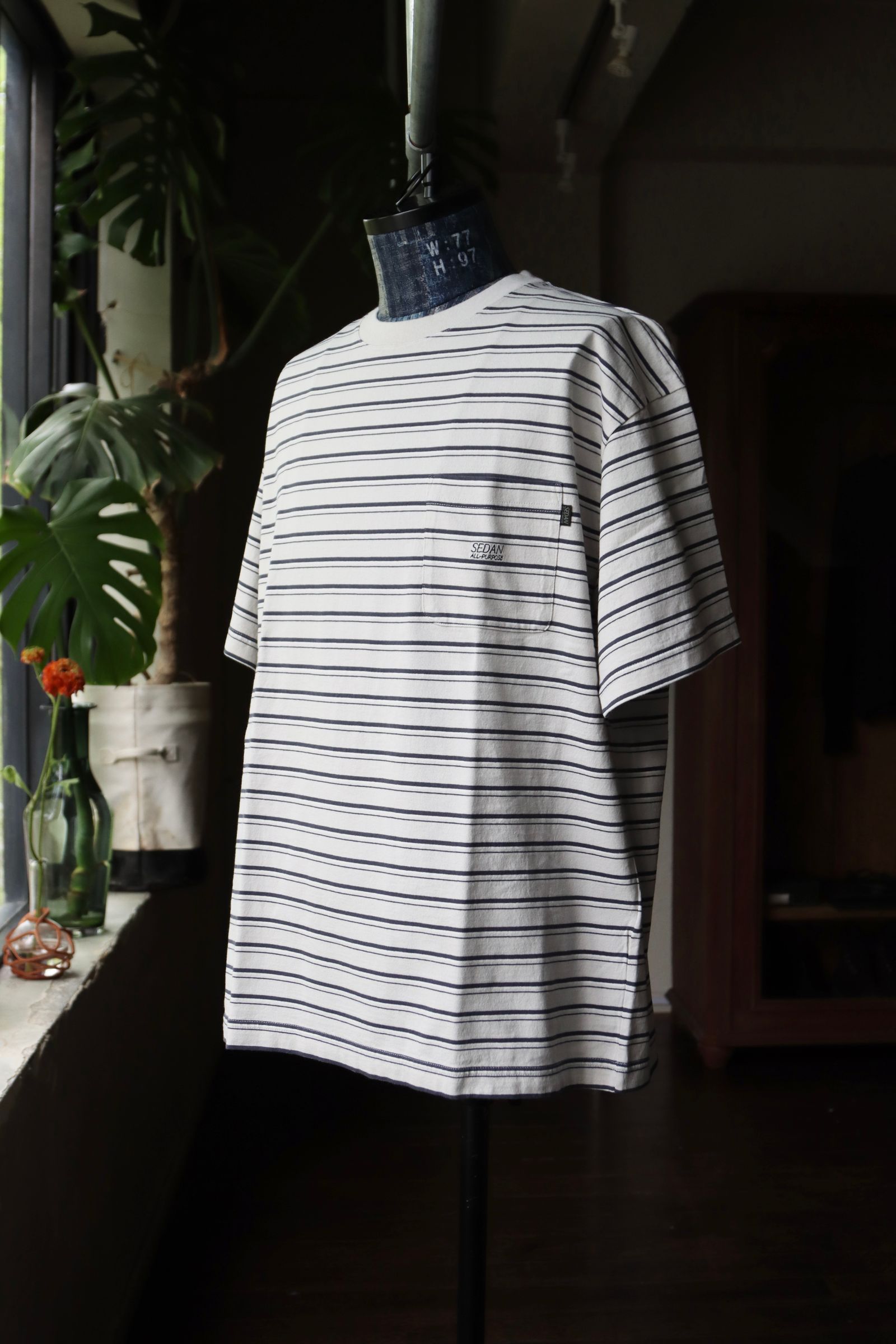 セダンオールパーパス SS24  Striped S/S Pocket Tee(SD24S-CT05)Stone Navy☆4月20日(土)発売！