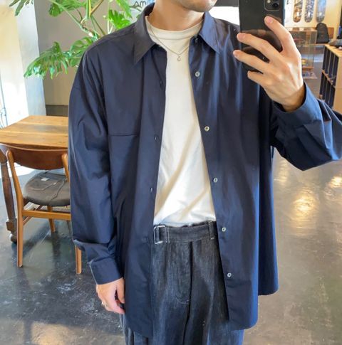 Graphpaper Broad L/S Oversized Regular Collar Shirt(GM203-50110B)NAVY Style.2020.8.17.