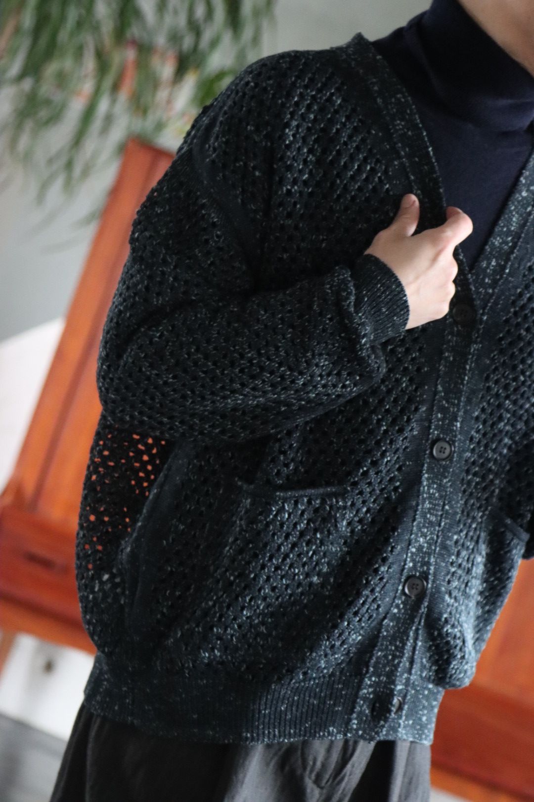 YOKE MESHED KNIT CARDIGAN | nate-hospital.com