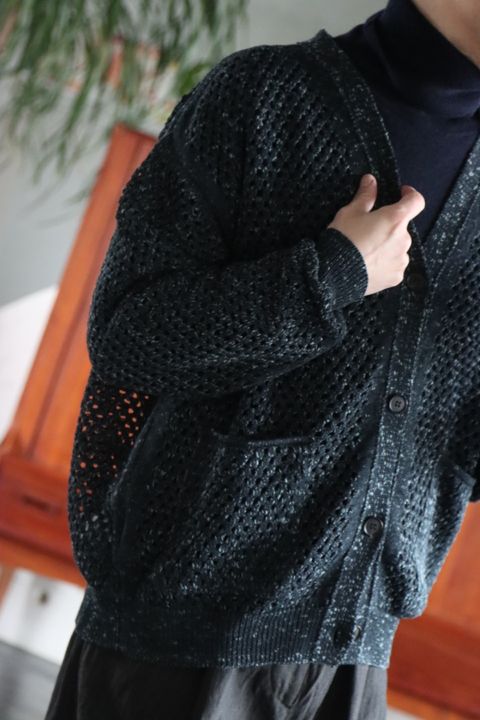 YOKE 22SS MESHED KNIT CARDIGAN"OCEAN NAVY"style.2022.2.21.