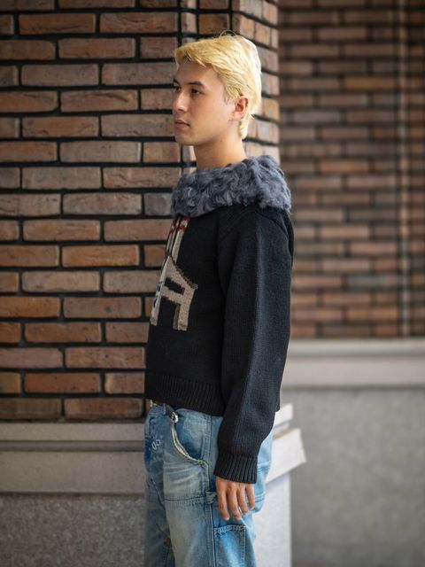 doublet SMOKING FACTORY INTARSIA KNIT PULLOVER MARKスタイル