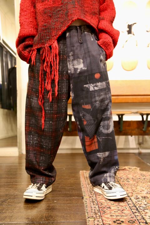 Yohji Yamamoto W-総柄中太パンツstyle.2020.10.6.