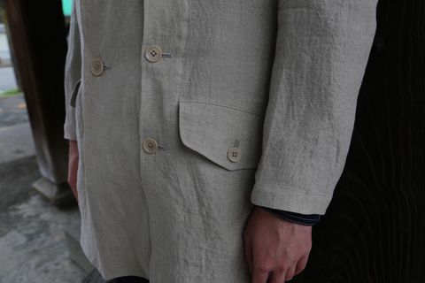 Yohji Yamamoto N-襟なし左身釦あきリネンジャケットstyle.2021.3.17.