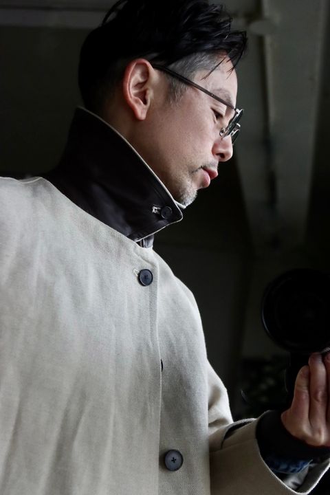 A.PRESSE Linen Half Coatスタイル