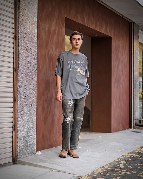 yohji yamamoto x NEIGHBORHOOD TEE SS-1(GRAY)スタイル