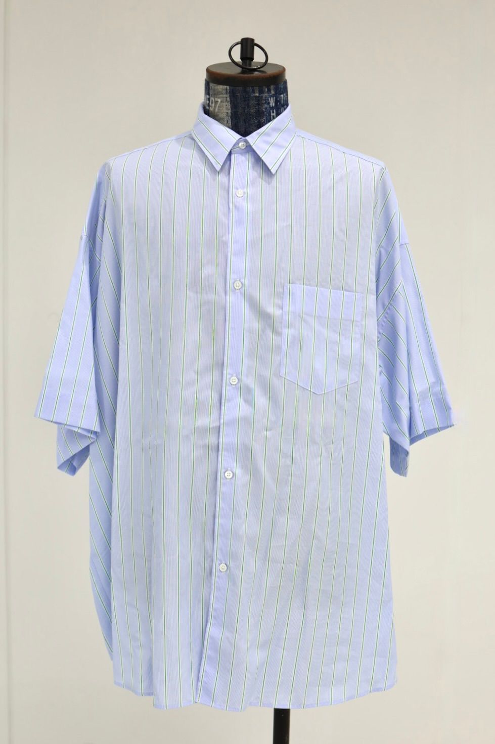 グラフペーパー SIDOGRAS S/S Oversized Regular Collar Shirt(GM262-50027)GREEN PIN STRIPE☆6月6日(土)発売！