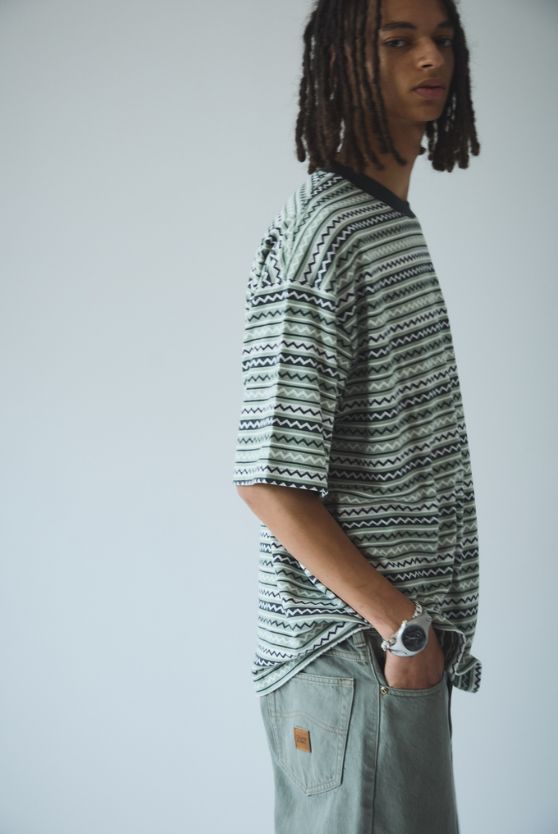 セダンオールパーパス SS24  Jaquard Striped S/S Tee(SD24S-CT07)Matcha☆4月6日(土)発売！