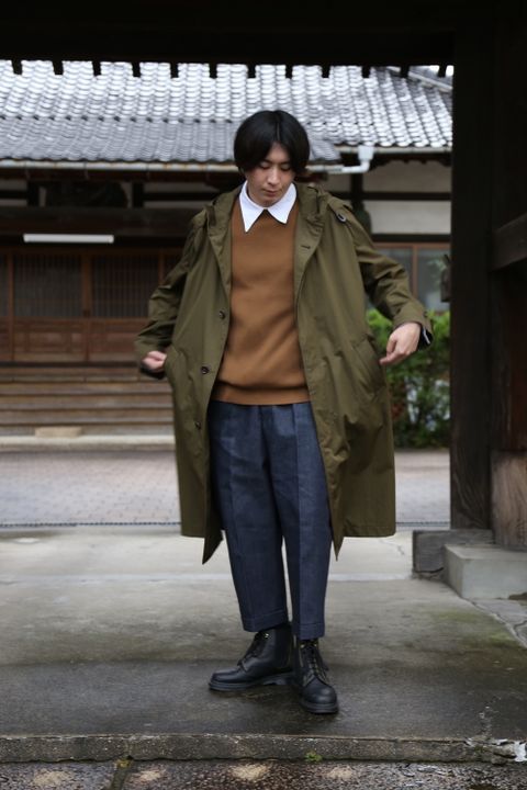 COMME des GARCONS HOMME 綿ナイロンウェザーフーデッドコート"KAHKI"style.2020.9.13.