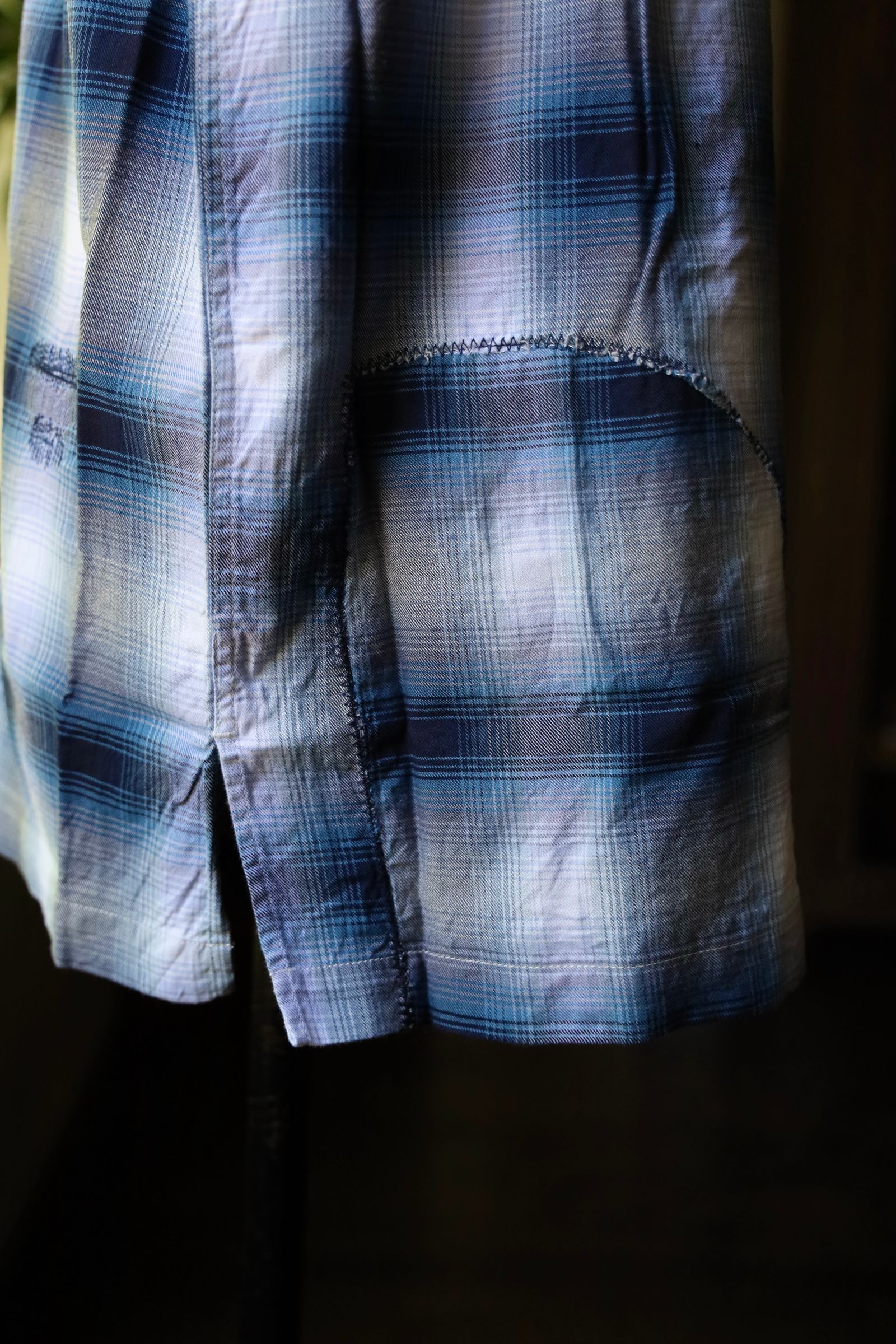 BOW WOW バウワウ RAYON CHECK SHIRTS REPAIRED(BW242-RCSR)BLUE×WHITE REPAIRED