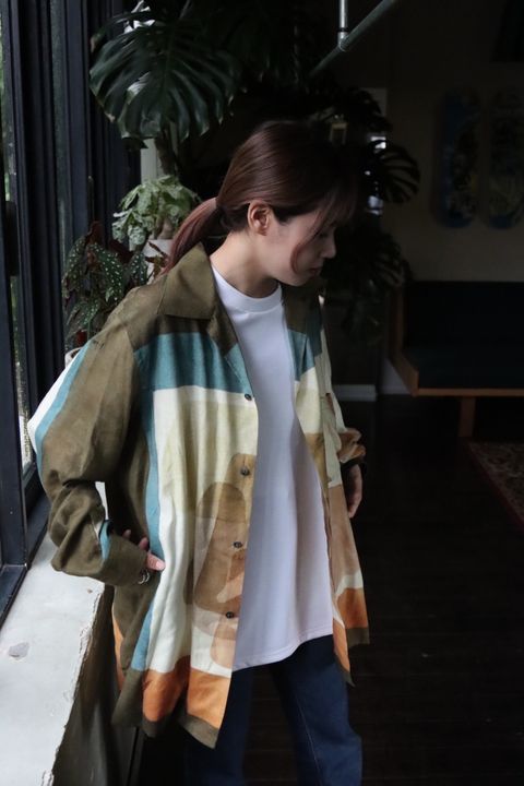 YOKE PRINTED OPEN COLLAR SHIRT"BROWN"スタイル
