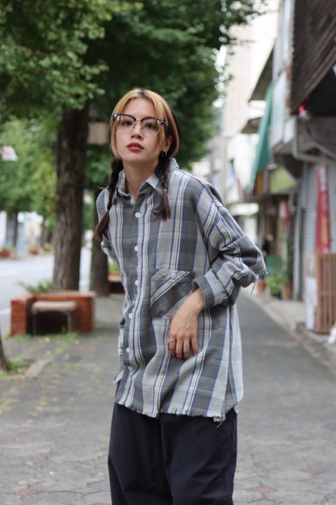 セントマイケル 22AW Saint Mxxxxxx X Shermer Academy コラボチェックシャツGRAY×BLUEスタイル