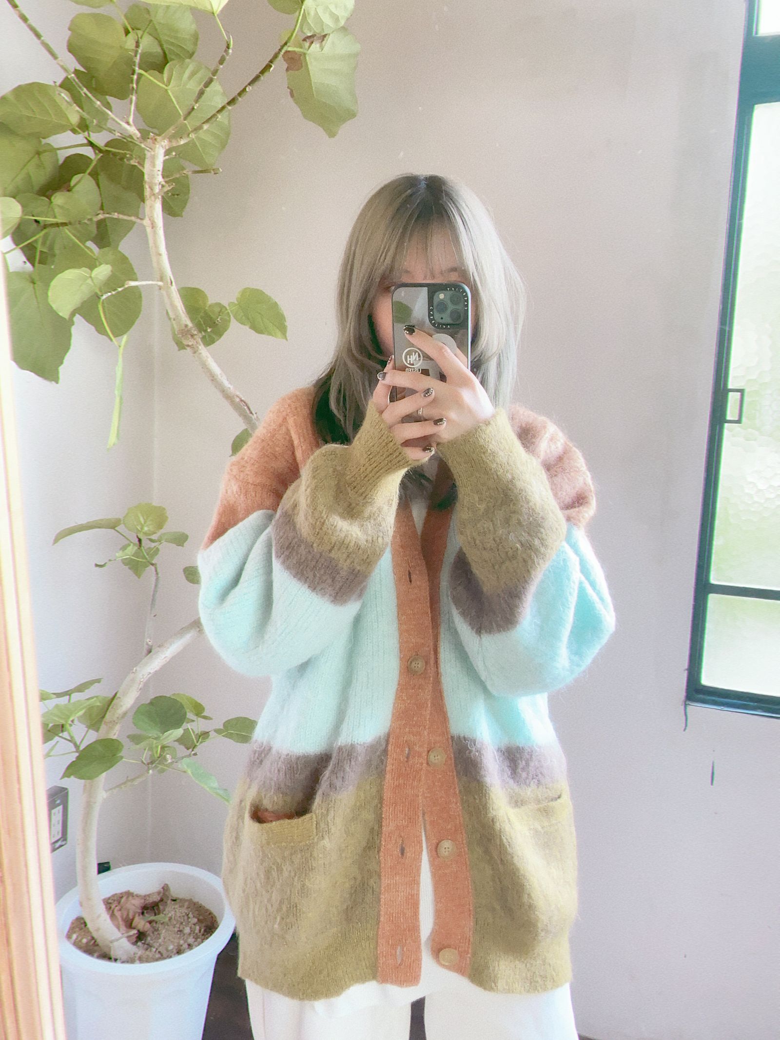 ヨーク23AW MOHAIR BORDER CARDIGAN(YK23FW0571S)PINK