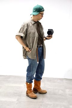 FreshService 26SS HRAFTeX® S/S STRIPE SHIRT"BROWN STRIPE"スタイル