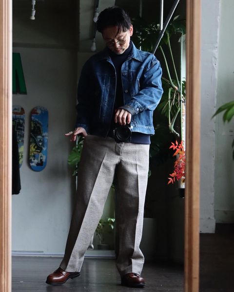 A.PRESSE Dead Stock Linen Trousersスタイル