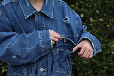 doublet 21ss DAMAGED SILK DENIM JACKET(21SS05BL114) style 2021.04.14.