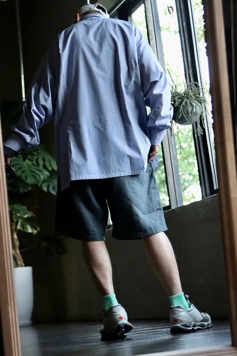 グラフペーパー22AW High Count Broad Stripe Regular Collar Shirt"BLUE STRIPE"スタイル